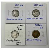 4 90% Silver 1942-1944 Mercury Dimes.