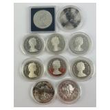 3 1Oz Foreign Rounds, 7 .5 Silver Canada Dollars