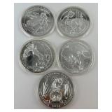 5 - 5 Ounce .999 Silver United States Quarters.
