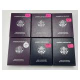 6 1990-1997 1Oz Silver American Eagle Coins.