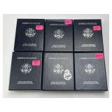 6 1995-2005 1Oz .999 Silver American Eagles.