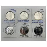 6 90% Silver Error & Proof Half Dollars.