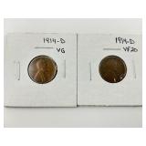 2 1914-D Wheat Pennies.