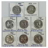 8 1959-1961 90% Silver Error Franklin Halves.