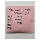 9 1967-1981 Rainbow Lincoln Pennies.