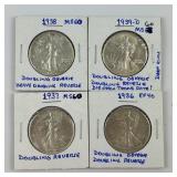 4 90% Silver 1936-1939 Walking Liberty Halves.