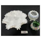 Fenton Ruffled Edge Bowl, EPAG & Painted Glass.