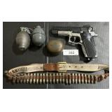 Daisy BB Pistol, Bullet Belt, Inert Grenades.