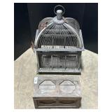 Antique Bird Cage & Small Wooden Crate.