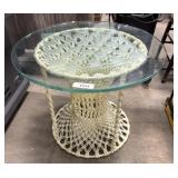 Vtg Woven Macrame Hourglass Table.