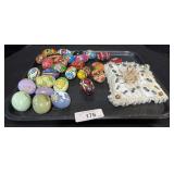 Folk Art Eggs, Religious Figure & Pillow.