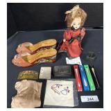 Hand Carved Wooden Shoes, Vintage Hand Puppet.