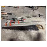 4ft Slide Clamps, Vtg Hand Saw.