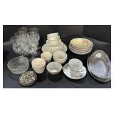 Floral Dinnerware Plates, Tea Cups, EPAG Glass.