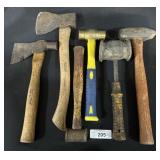 2 Hatchets, 3 Mallets & 1 Sledge Hammer.