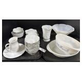 White Flower Shaped Dishes, Milk Glass Bowl.