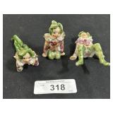 3 Vintage Japan Clown Pixie Figurines.