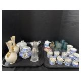 Transferware Teacups, Glass Insulators, 2 Tan