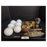 Vintage Wooden Figures, Golf Ball Trinket Boxes.