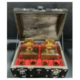 Amber Glass Decanter Chest Set.