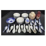Porcelain Rice Spoons & Bowls, Flo Blue Bowl.
