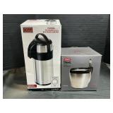 Stainless Steel Beverage Server & Ice Bucket Set.