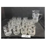 Libbey Silver Leaf Frosted Tumblers & Pitcher.