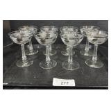 8 Libbey Silver Foliage Champagne Coupe Glasses.
