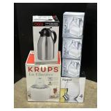 Ice Cream Maker, Carafe, Goblets, Creamers.