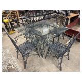 Wrought Iron Glass Top Patio Table & Chairs.