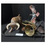 Scope, Wooden Bull, Horn, Eagle Figure, Holster.