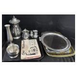 Pewter Teapot & Cups, Serving Trays.
