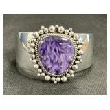 Sterling Silver & Lepidolite Cuff Bracelet.