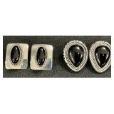2 Pairs Of Sterling Silver Onyx Earrings.