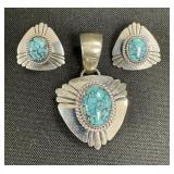 Sterling Silver & Cracked Turquoise Earrings &