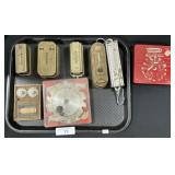 Vintage Thermostats, Hanging Scales, Saw Blades.