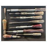 Vintage Wooden Handled Hand Tools, Screwdrivers.