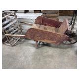 Primitive Wooden Wheel Barrow.