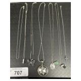 7 Sterling Silver Necklaces W/ Pendants