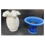 Fenton Silvercrest Daffodil Vase & Hobnail Glass