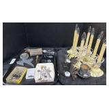 Plastic Candle Lights, Foreign Currency, Spoons.