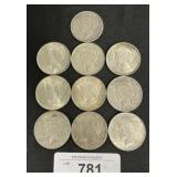 10 90% Silver Peace Dollars.