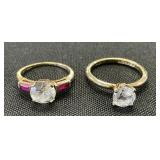 14K Gold & Sterling Silver Rings W/ Diamonds.