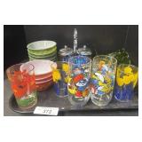 Character Glasses, Green Depression Glass Jars &