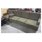 Mid Century Modern PinStripped Sofa & Armchair.