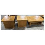 Solid Oak Parquet Pattern Coffee & End Table.