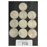 10 90% Silver Morgan Dollars.