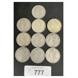 10 90% Silver Morgan Dollars.