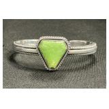 Sterling Silver Green Gaspite Cuff Bracelet.