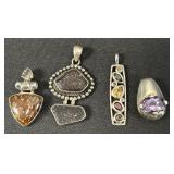 Sterling Silver Ammonite, Meteorite, Gems Pendants